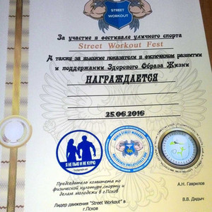 Диплом Street Workout Fest